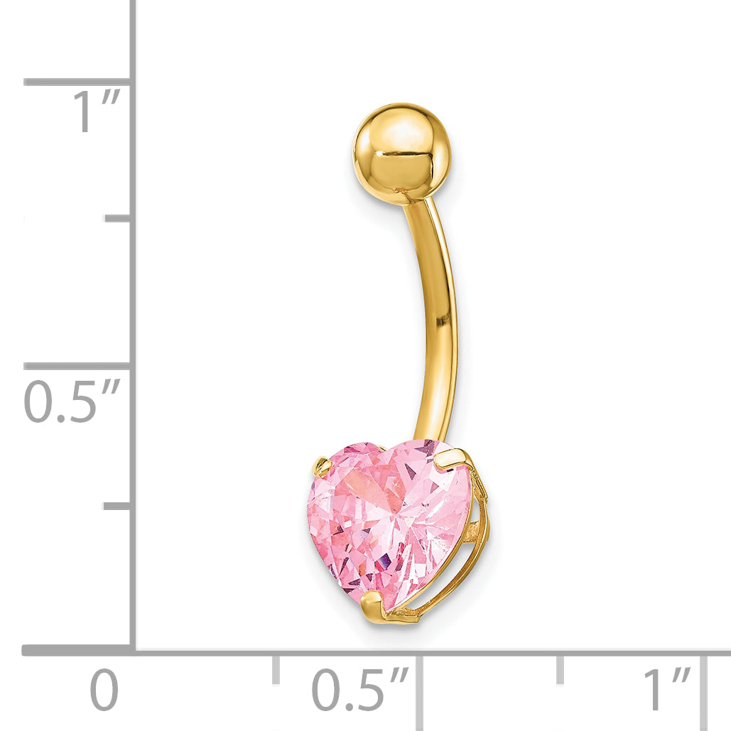 10k W/8Mm Pink Cz Heart Belly Dangle