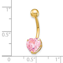 10k W/8Mm Pink Cz Heart Belly Dangle