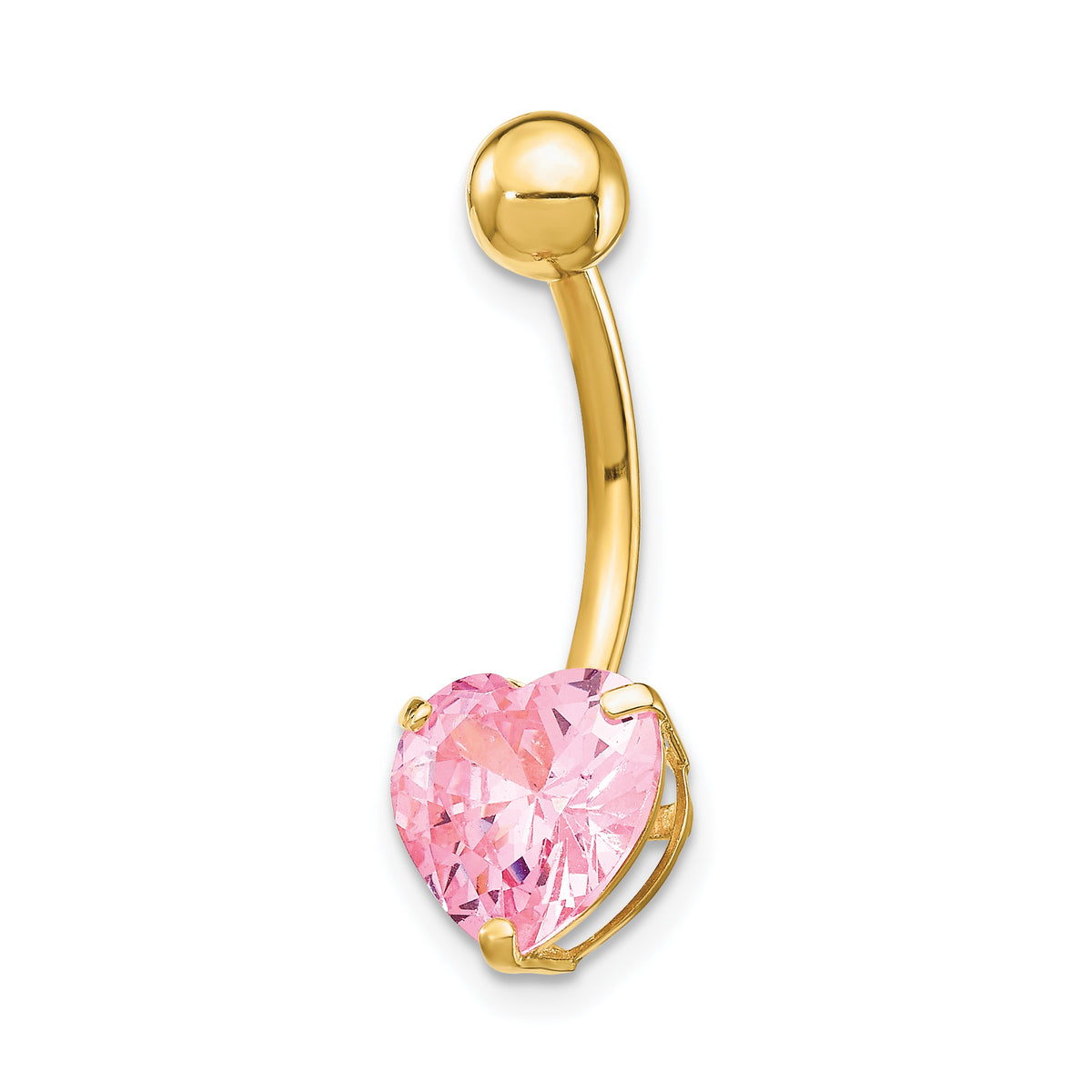 10k W/8Mm Pink Cz Heart Belly Dangle