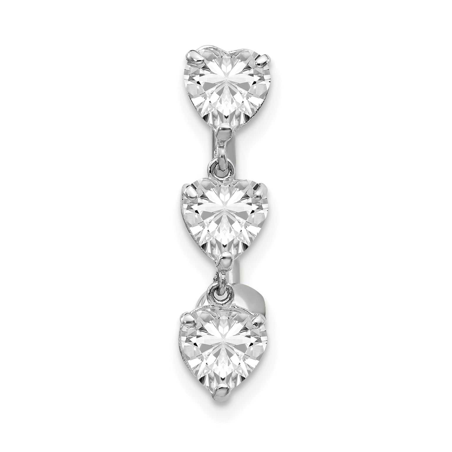 10k White Gold 5mm CZ Heart Belly Dangle