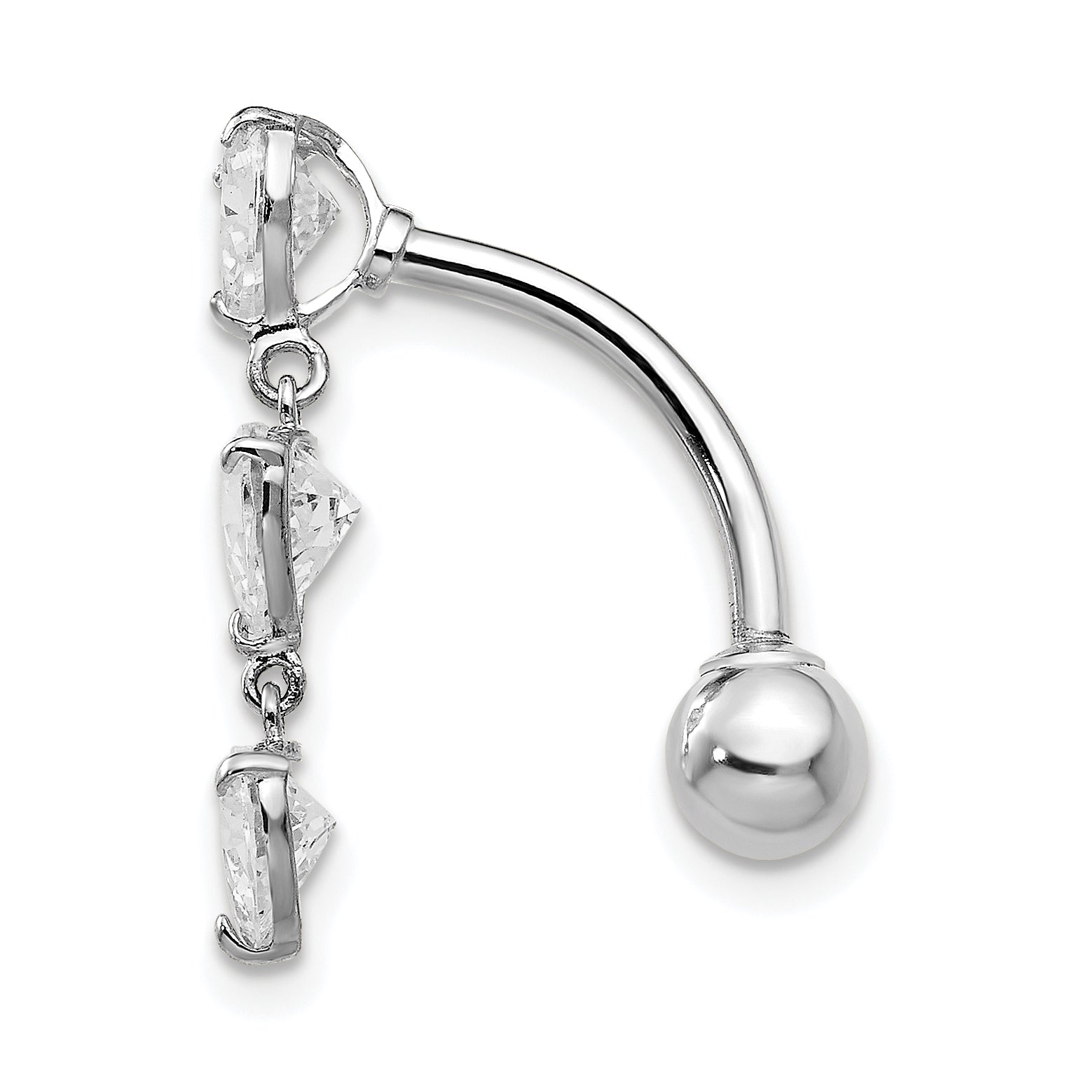 10k White Gold 5mm CZ Heart Belly Dangle