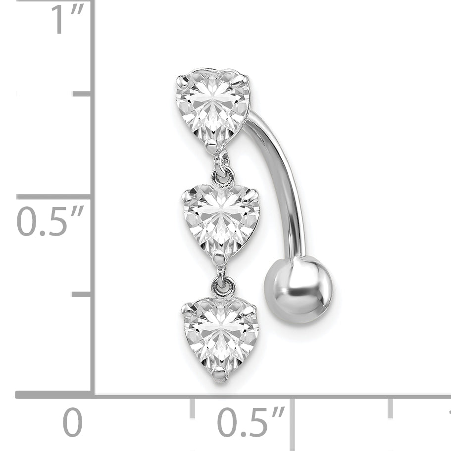 10k White Gold 5mm CZ Heart Belly Dangle