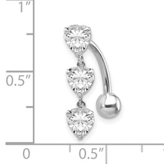 10k White Gold 5mm CZ Heart Belly Dangle