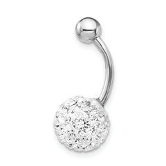 10K White Gold with10mm White Crystal Ball Belly Dangle