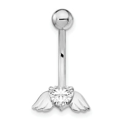 10k White Gold W/Cz Heart/Angel Wings Belly Dangle