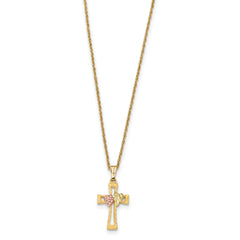 10K Tri-Color Black Hills Gold Crucifix Necklace with Polished Finish