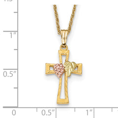 10K Tri-Color Black Hills Gold Crucifix Necklace with Polished Finish