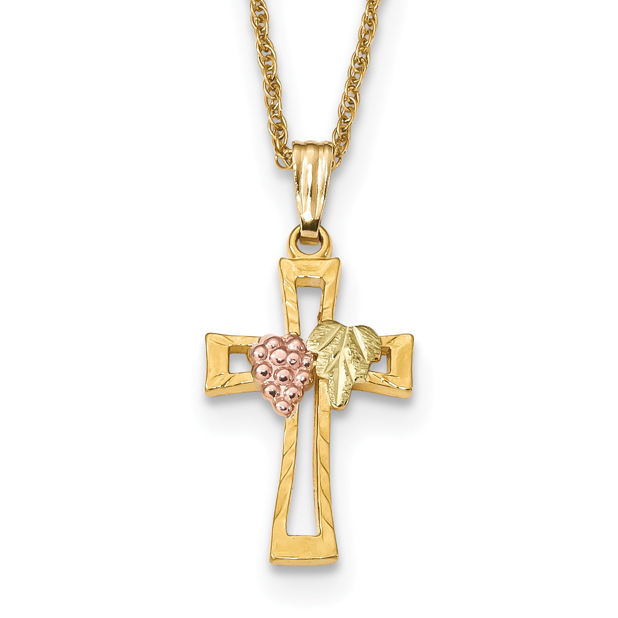 10k Tri-Color Black Hills Gold Crucifix Necklace