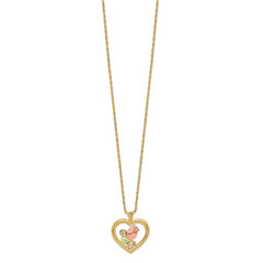 10k Tri-Color Black Hills Gold Rose in Heart Necklace