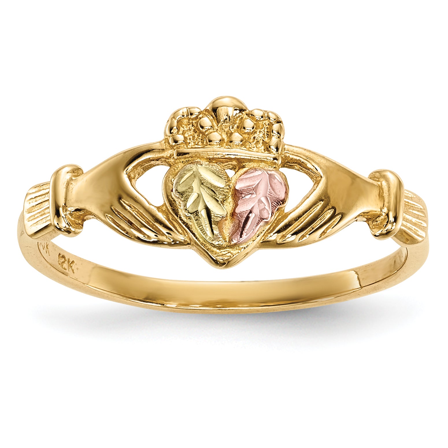 10k Tri-Color Black Hills Gold Claddagh Ring