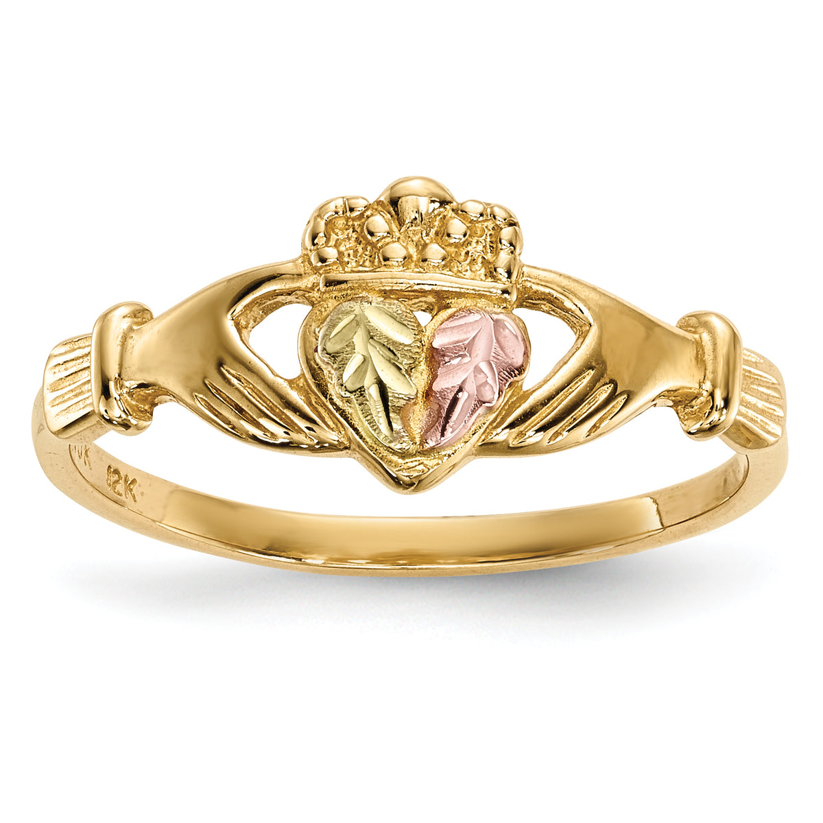 10k Tri-Color Black Hills Gold Claddagh Ring