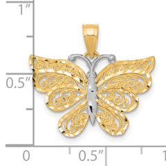 10K Gold Butterfly Pendant with Rhodium Accents, Polished Finish