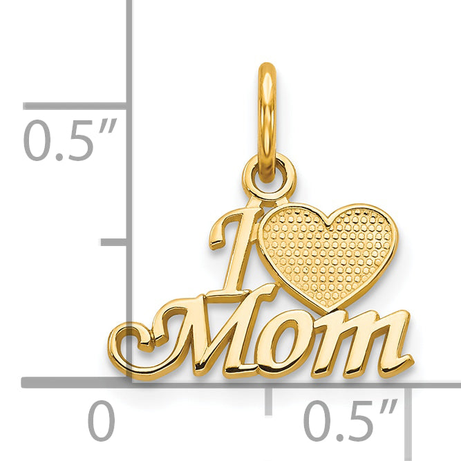 10K Gold Polished MOM Charm Solid, Elegant, Themed Design