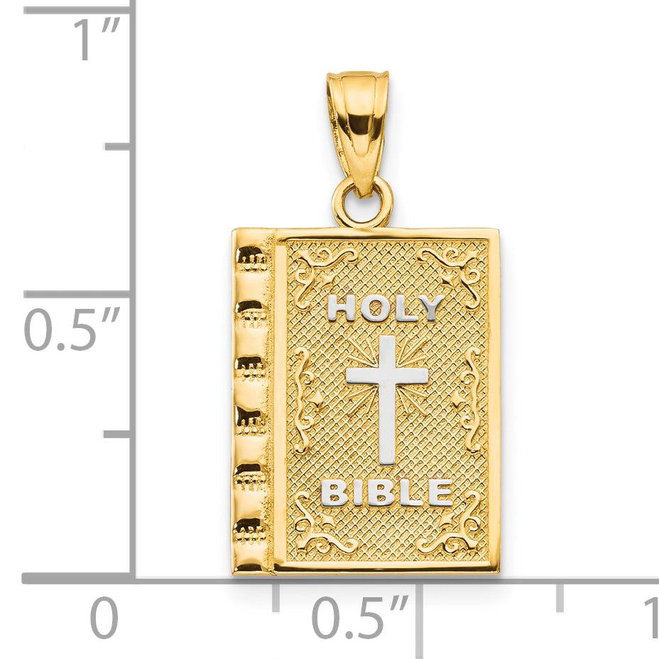 10K Yellow Gold Holy Bible Charm with Polished Rhodium Accents