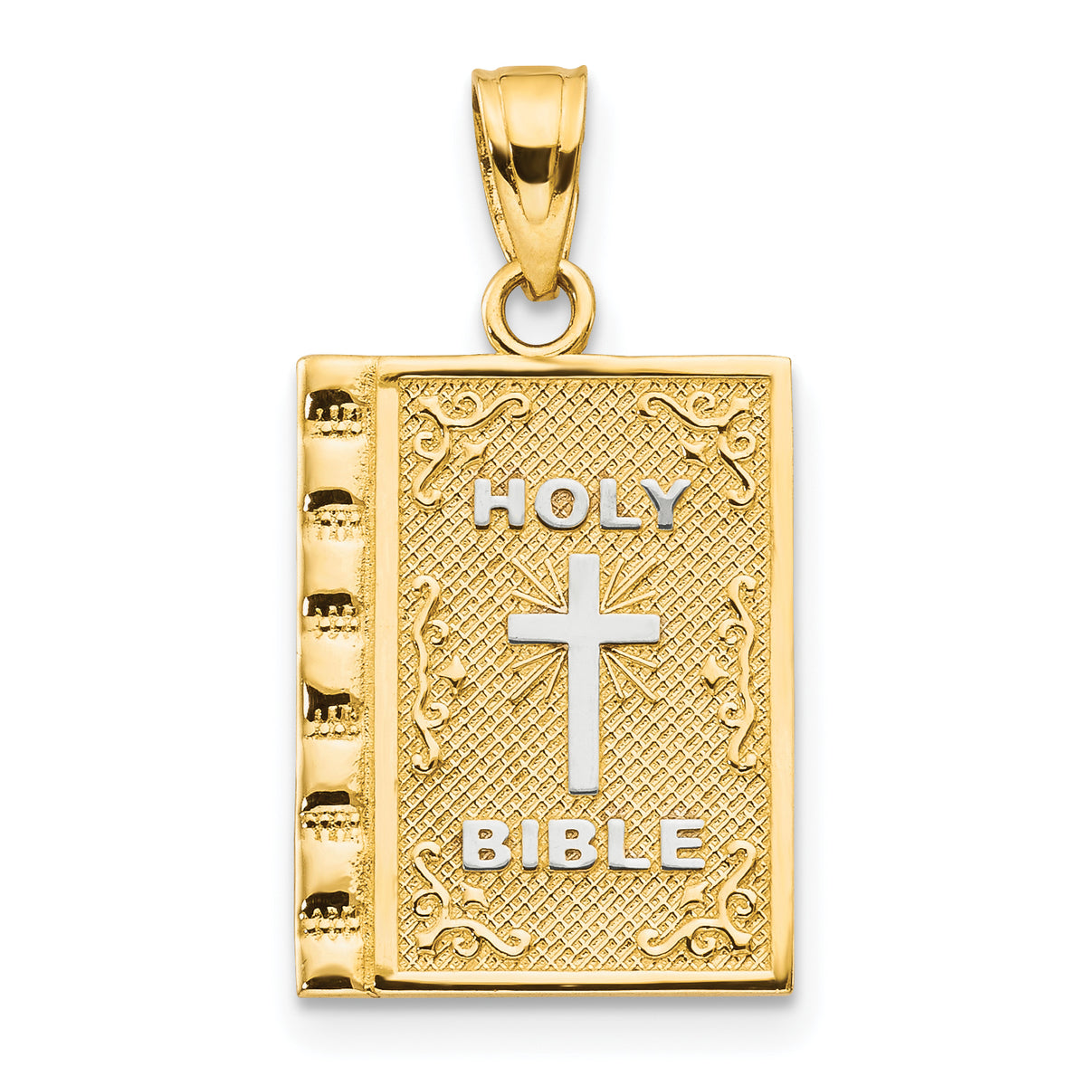 10K w/Rhodium Holy Bible Charm