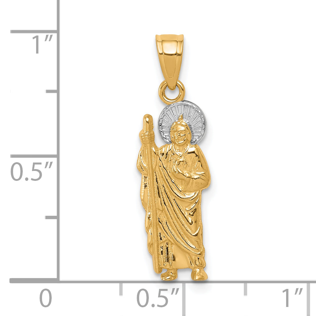 10K Gold Saint Jude Charm with Rhodium Accents, Polished Finish