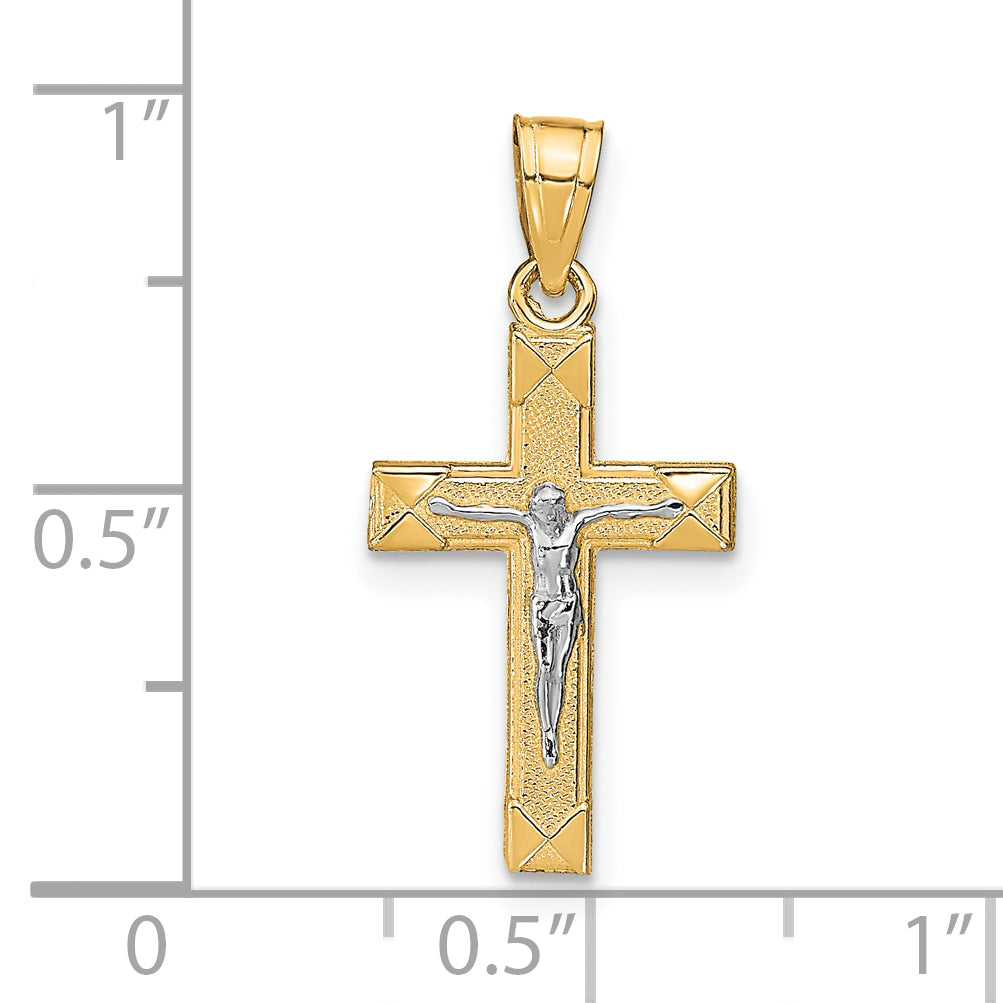 10K Gold Crucifix Pendant with Rhodium Accents, Polished Finish