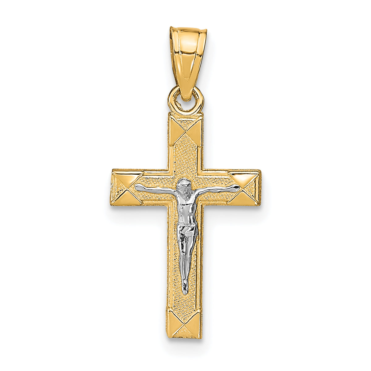 10K w/ Rhodium Small Crucifix Pendant