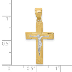 10K Gold Crucifix Pendant with Rhodium Accents Polished Finish