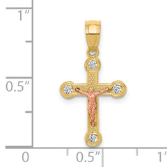 10k Two-tone Yellow and Rose Gold CZ Crucifix Pendant