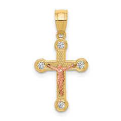 10k Two-tone Yellow and Rose Gold CZ Crucifix Pendant