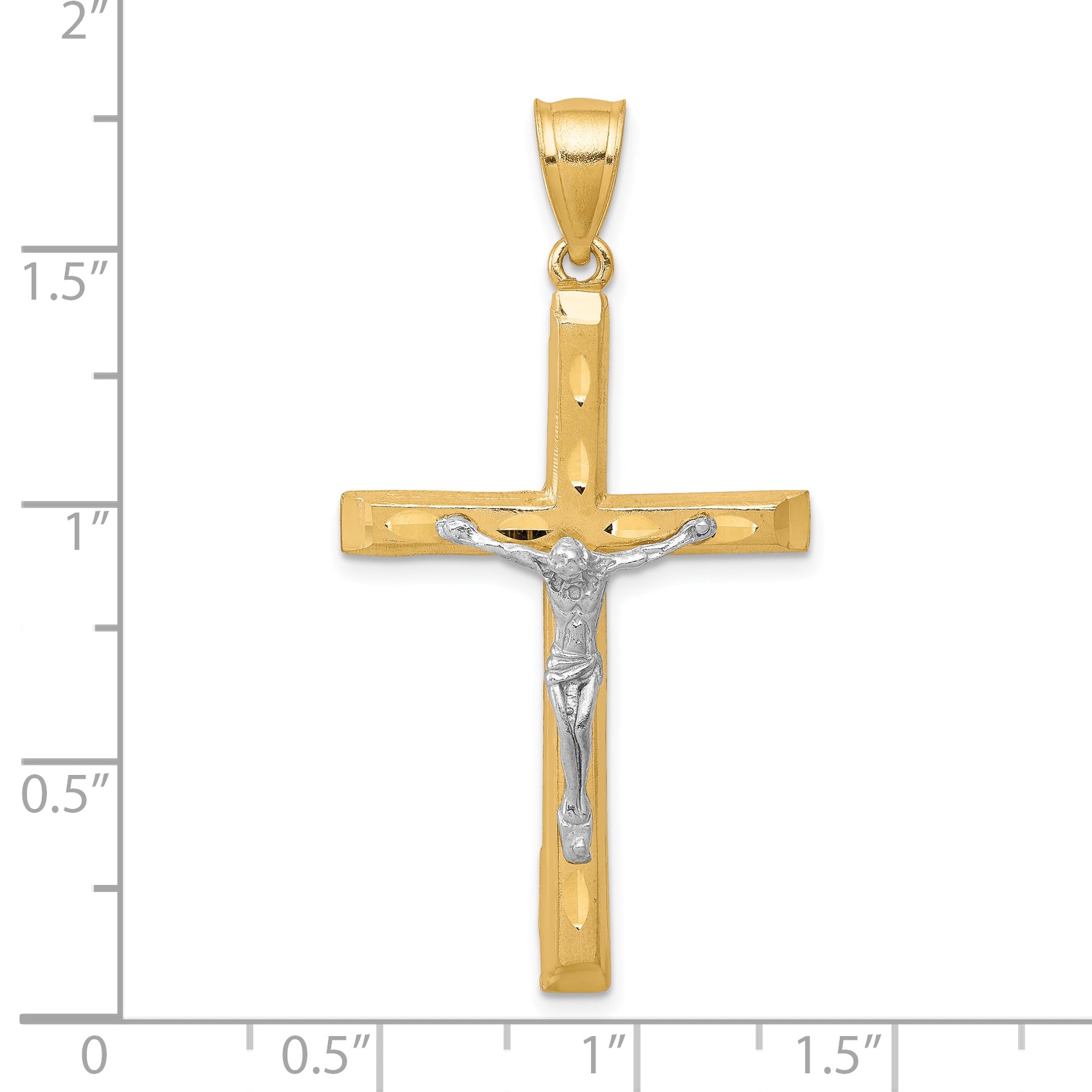 10K Gold Crucifix Pendant with Rhodium Accent and Polished Finish