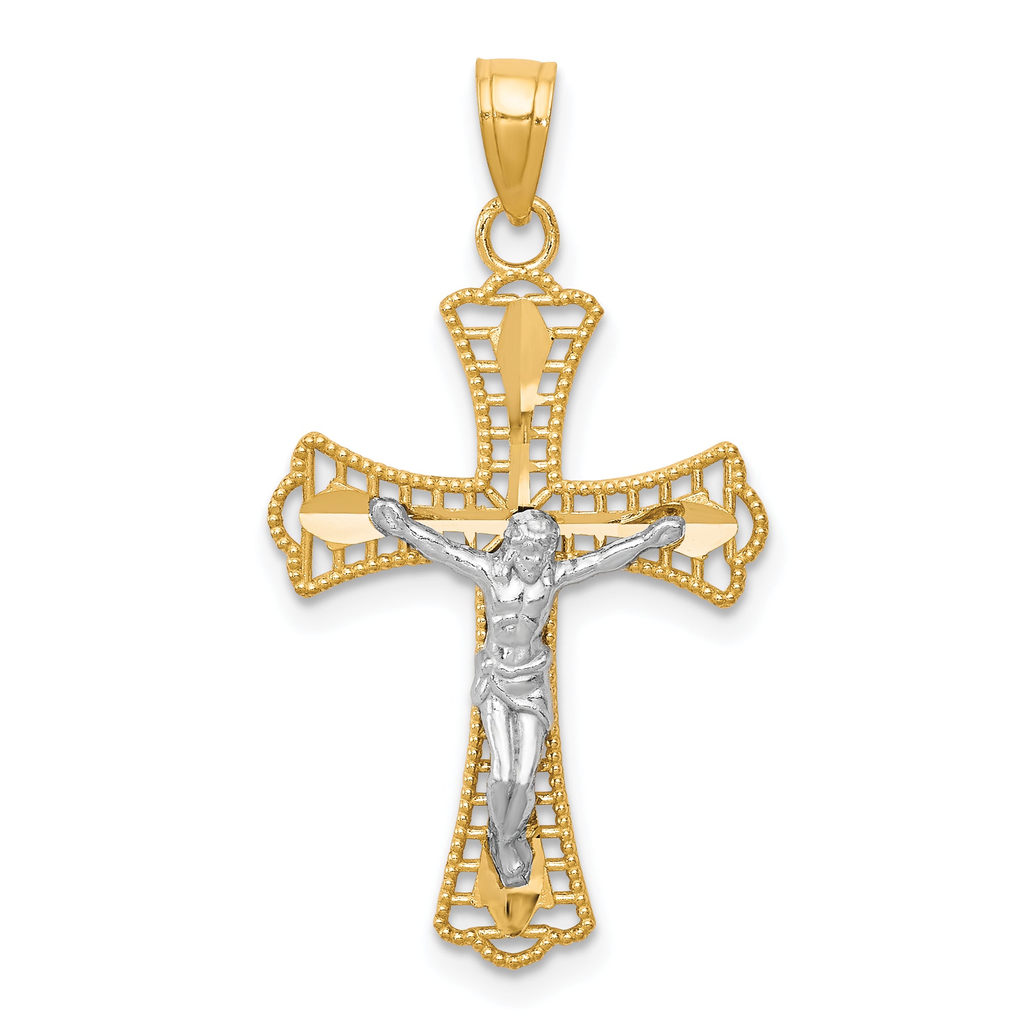 10K w/Rhodium Diamond-Cut Crucifix Pendant