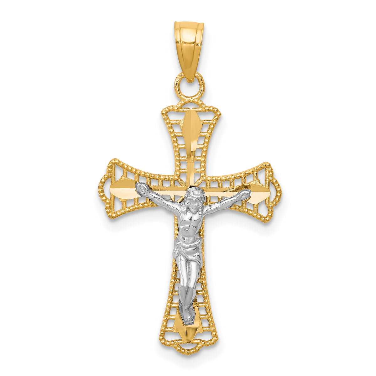 10K w/Rhodium Diamond-Cut Crucifix Pendant