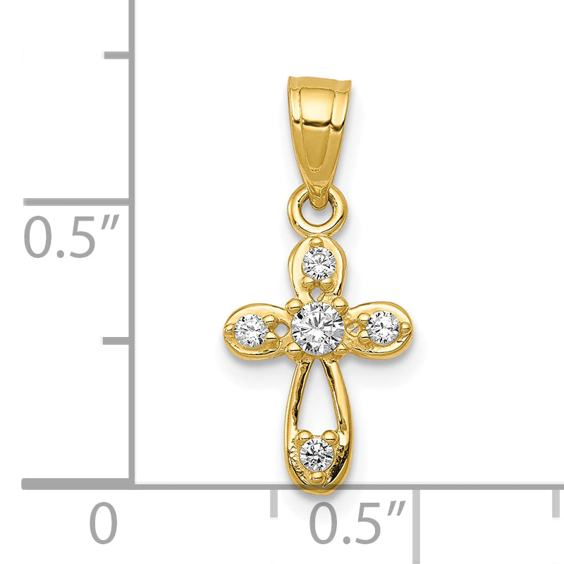 10K Gold CZ Cross Pendant with Polished Finish  Elegant & Solid Design