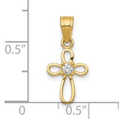 10K Gold Polished Cross Pendant with Sparkling CZ Stones