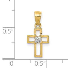 10K Gold CZ Cross Pendant with Polished Finish and Solid Design