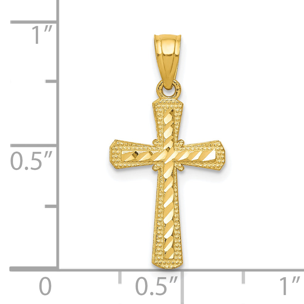 10K Yellow Gold Diamond-Cut Cross Pendant with Polished Finish