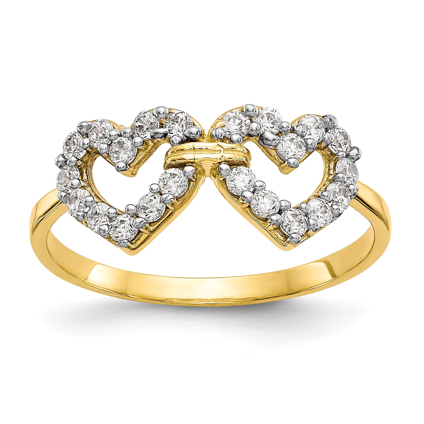 10k Double Heart CZ Ring