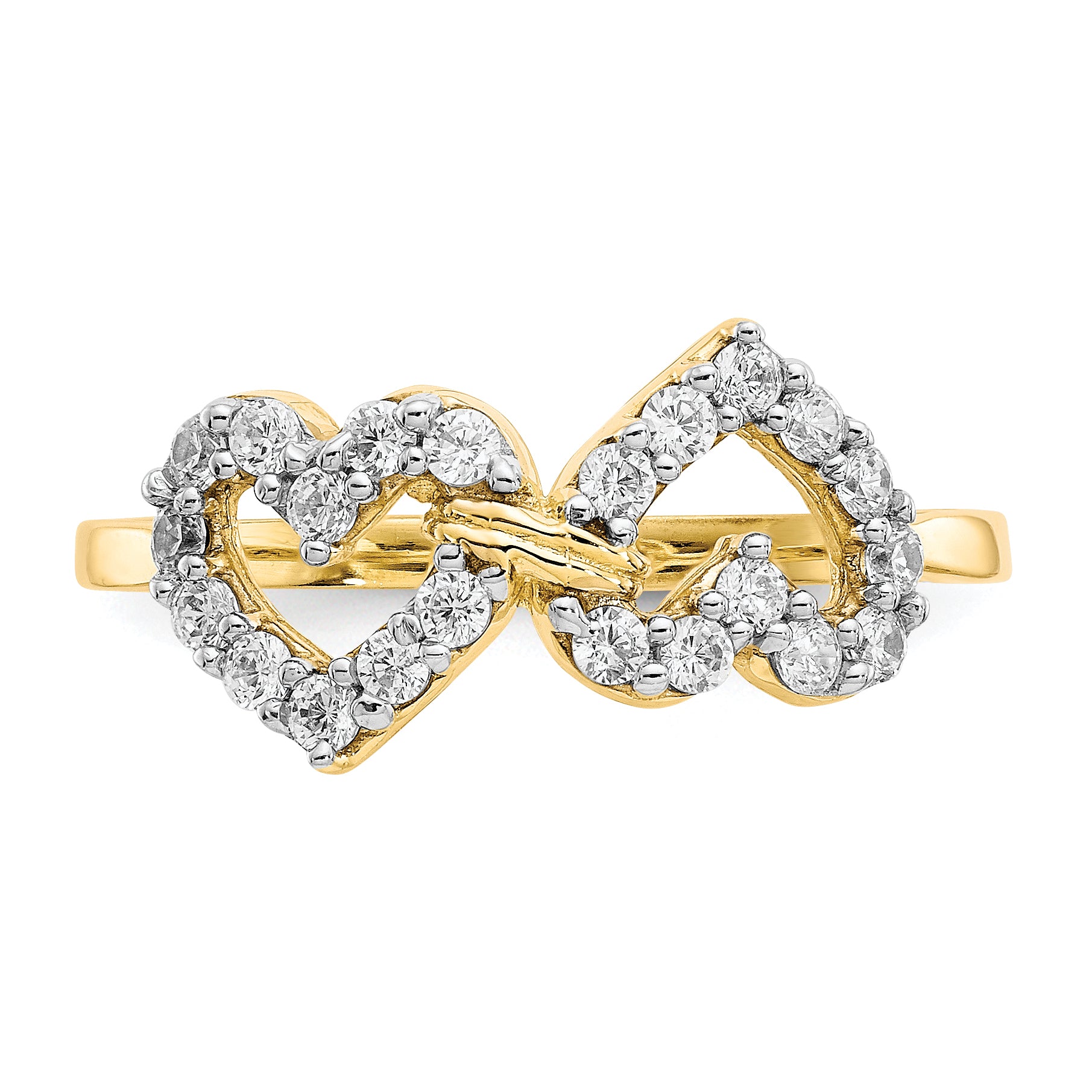 10k Double Heart CZ Ring