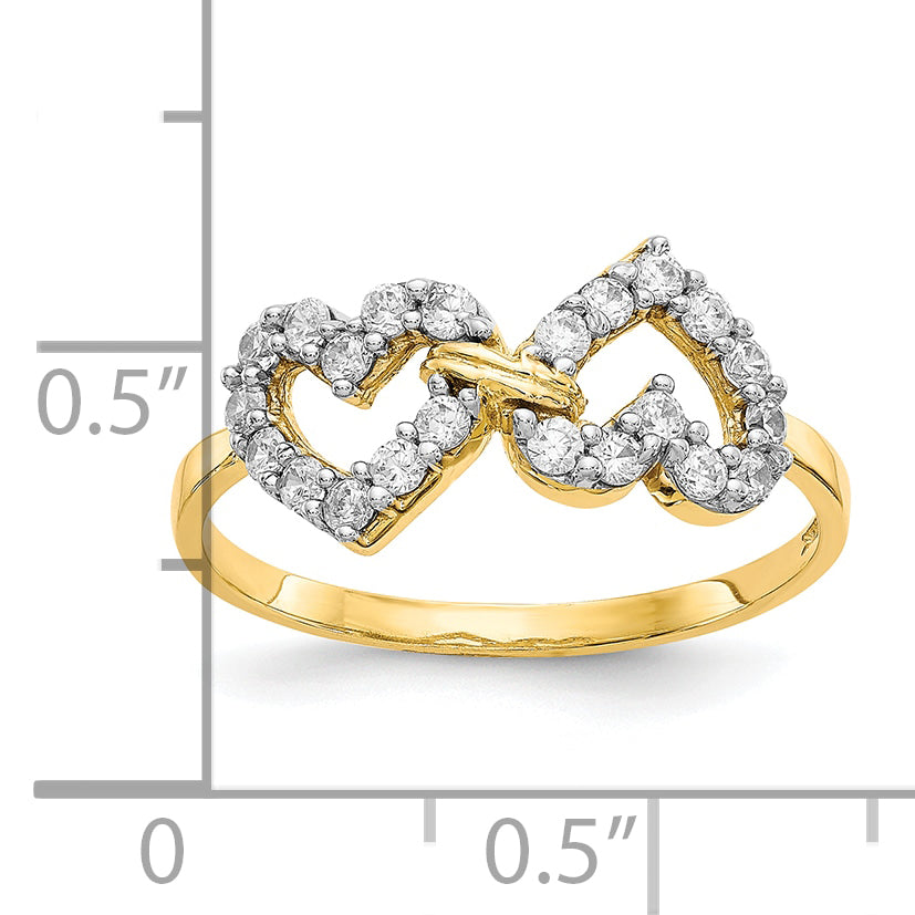 10k Double Heart CZ Ring