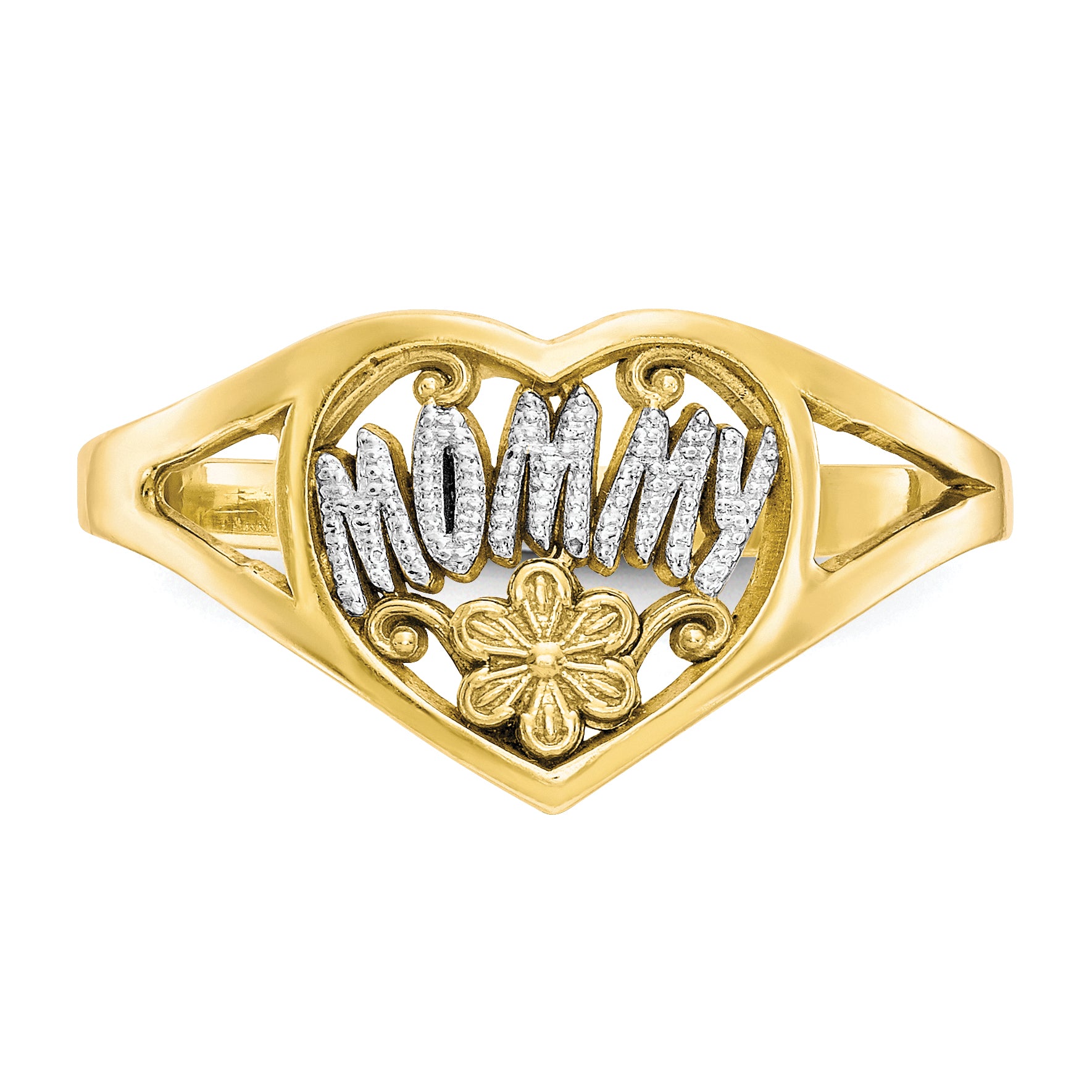 10K WithRhodium Mommy Heart Ring