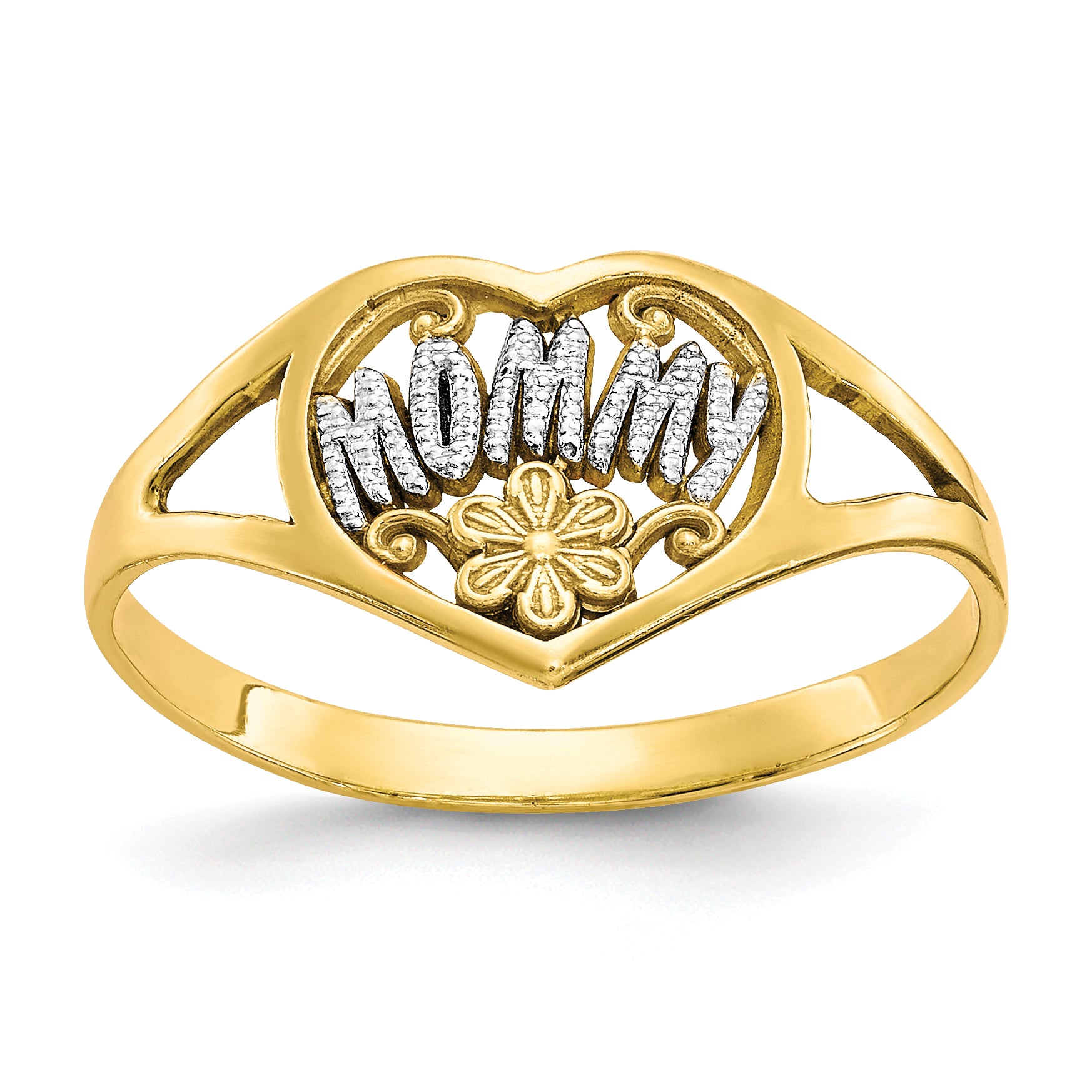 10K WithRhodium Mommy Heart Ring