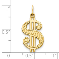 10K Solid Gold Dollar Sign Charm with Polished Finish, 30mm