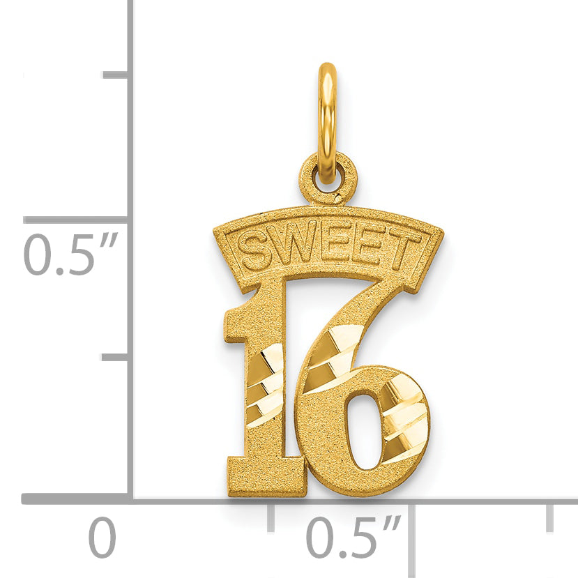 10K Gold Sweet 16 Charm with Polished Finish Elegant Gift