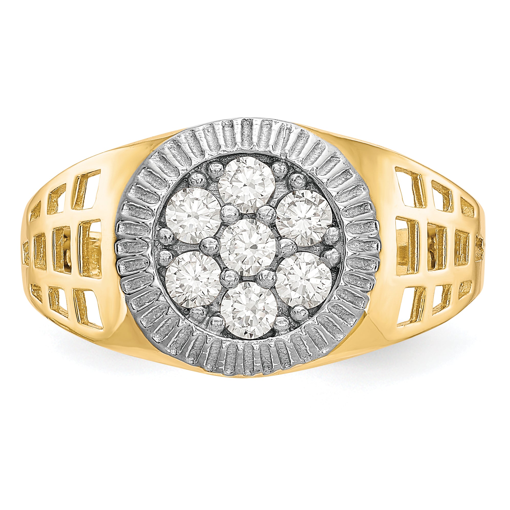 10K WithRhodium Men'S CZ Cluster Ring