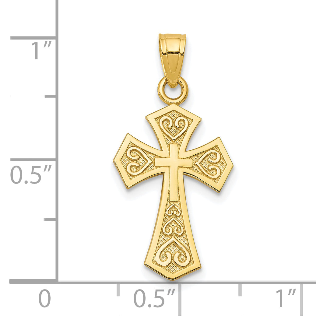 10K Gold Reversible Cross Charm Polished Solid Design 25mm