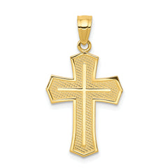 10K Gold Passion Cross Pendant with Reversible JESUS Design, Polished Finish