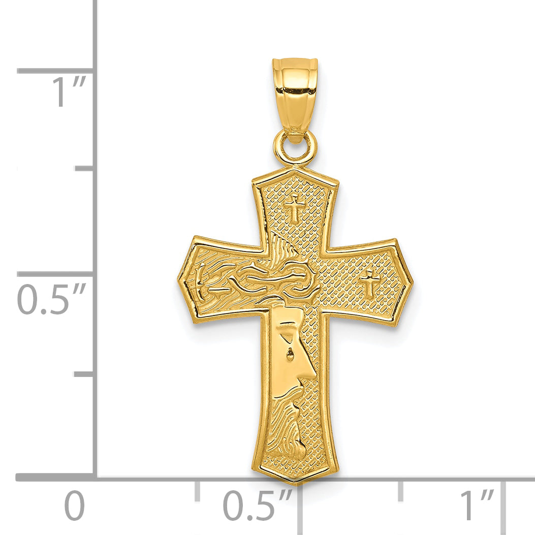 10K Gold Passion Cross Pendant with Reversible JESUS Design, Polished Finish