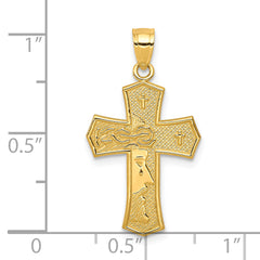 10K Gold Passion Cross Pendant with Reversible JESUS Design, Polished Finish