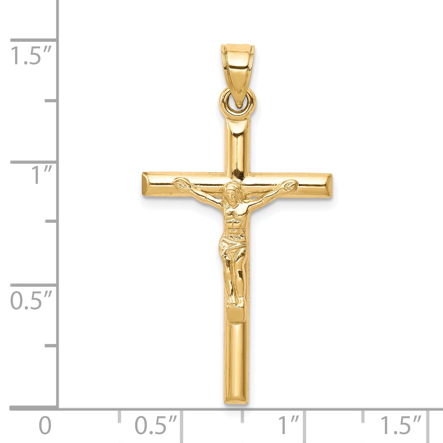 10K Gold Hollow Crucifix Pendant with Polished Finish 32mm Classic Design