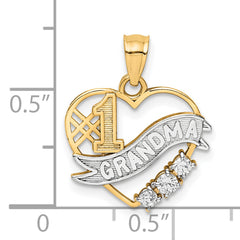 10K W/Rhodium CZ  #1 GRANDMA In Heart Pendant