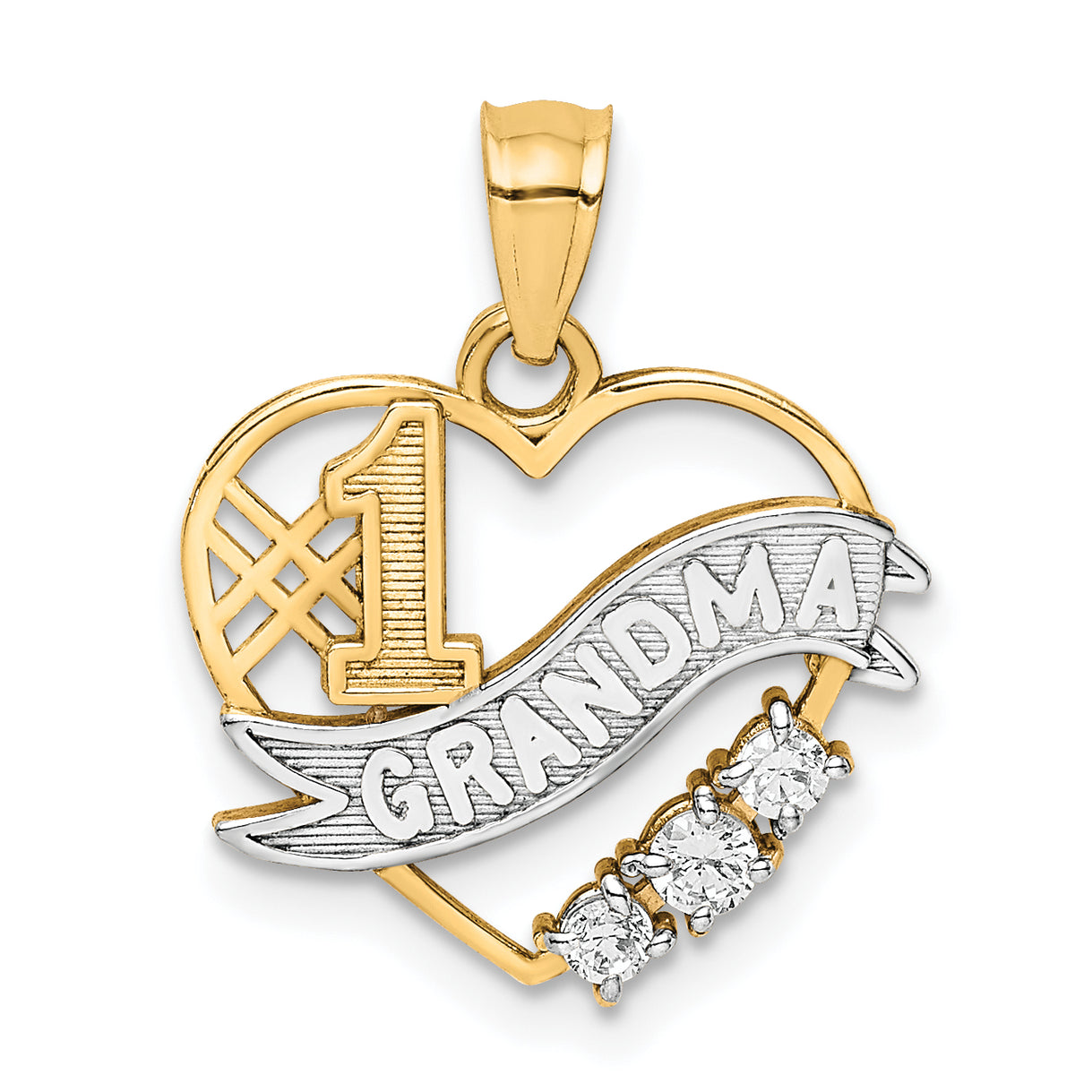 10K W/Rhodium CZ  #1 GRANDMA In Heart Pendant