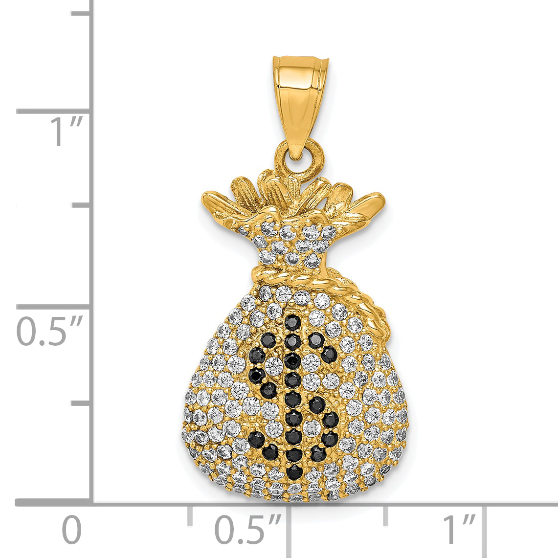 10K Black and Clear CZ Micro Pave Money Bag Pendant