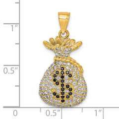 10K Black and Clear CZ Micro Pave Money Bag Pendant