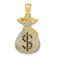 10K Black and Clear CZ Micro Pave Money Bag Pendant